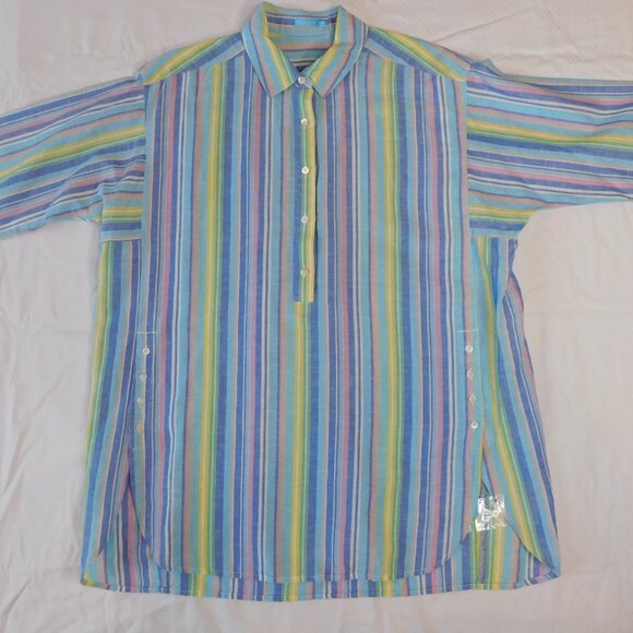 J. McLaughlin Fallon Blouse | Blue/Pink Multi Crayon | Linen & Cotton | NWT | L - Picture 2 of 11